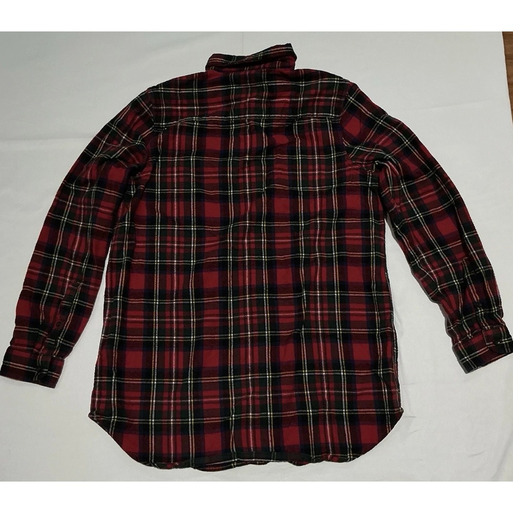 LL Bean Flannel Shirt Mens Medium Red Tartan Plaid 100% Cotton Holiday Winter - Picture 2 of 6